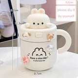 elvesmall -  1pc Bear Coffee Thermal Cup For Hot Cold Drinks Water Tea Milk Thermos Mug Stainless Steel Cup With Straw Lid Portable Bottle