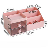 elvesmall Desktop Transparent Cosmetics Storage Box Desktop Organizer with Drawers Pen Holder Stationary Storage Rack for Office Desks