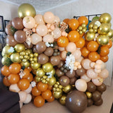 elvesmall 132Pcs Orange Balloons Garland Arch Kit Chrome Metallic Gold Brown Balloon for Baby Shower Bridal Shower Birthday Party Decor
