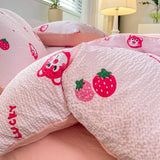 elvesmall Korean Style Seersucker  Washed cotton Bedding Set  Girls Twin Queen Size Duvet Cover   Bed Linens Kids Fashion