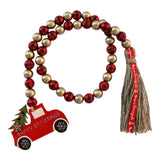 elvesmall  Christmas Wood Bead Garland With Red Truck Snowflake Pendant Xmas Wooden Bead Garland Tassel Rustic Farmhouse Christmas Decor