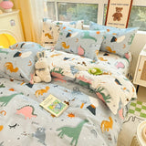 elvesmall  Kawaii Kids Bedding Set Soft Cotton Flat Fitted Sheet Duvet Cover Pillowcases Single Queen Cartoon Boy Girls Dormitory Bed Linen