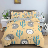 elvesmall Hedgehog Duvet Cover Set 3D Cartoon Hedgehog Flower 2/3PCS Bedding Set Kids Boys Girls Animal Queen Size Polyester Quilt Cover