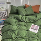 elvesmall 4pcs Duvet Cover Full King Forest Green Polyester Soft Quilt Cover Home Bedding Set Comforter Cover with Flat Sheet Pillowcase