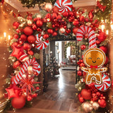 elvesmall Decorations Christmas Balloons Garland Arch Red Metallic Gold With Gingerbread Man Stars Foil Balloon For Christmas Party Decor