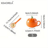 elvesmall 300/450ML Halloween Pumpkin Shaped Ceramic Cup With Spoon Kawaii Soup Mug With Lid  Oatmeal Cup Creative Water Cup