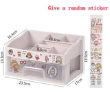 elvesmall Kawaii Large Capacity Transparent Drawer Type Desktop Organizer Desk Storage Box Pen Holder School Cute Office Stationery