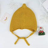 elvesmall Autumn Winter Ear Protection Baby Hat Warm Knitted Kids Lacing Cap Solid Color Infant Boy Girls Beanie Bonnet Enfant