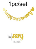 elvesmall 1pc Happy Anniversary glitter flag banner anniversary wedding party decoration pull flowers.