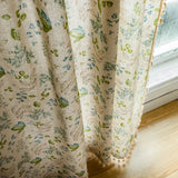 elvesmall Boho Leaf Print Window Curtains with Tassels, Cotton, Botanical Pattern, Semi-Blackout Curtain, Drape for Bedroom, Living Room