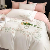 elvesmall Flower Embroidery 100 Cotton Bedding Set 220x240 High Quality King Size Duvet Cover Set 240x220 Twill Pure Cotton Bedding Sets