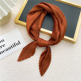 elvesmall Women Pleated Satin Scarf Headscarf Neckerchief Skinny Ribbon Square Hair Tie Band Kerchief Satin Foulard Scarves Decorative