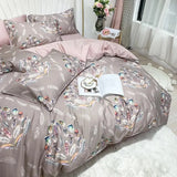 elvesmall 29Color 4/6Pcs Luxury Egyptian Cotton Bedding Set Queen King size Bright Flamingo Leaf Duvet Cover Bed sheet set Fitted sheet