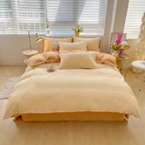 elvesmall Solid Color Duvet Cover Set Twin Queen, 100% Washed Cotton Bedding Set Soft Comfy 4 Pcs-1 Quilt Cover,1 Flat Sheet,2 Pillowcase
