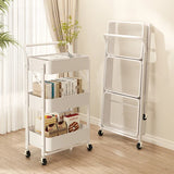 elvesmall Folding Storage Rack Trolley Kitchen Bathroom Bedroom Multi Storey Snacks Shelving Organizer Carts Mobile Trolley Storage Rack