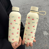elvesmall Kawaii Cherry Thermos Bottle With Handle Coffee Cup 500ml Stainless Steel Tumbler Cute Travel Gym Scool Water Bottle For Girl