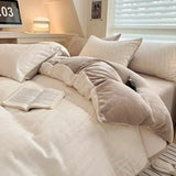 elvesmall  High Density Milk Fleece Warm Queen Bedding Set for Winter Plush Skin Friendly Warmth Duvet Cover Set King Thick Quilt Cover Set