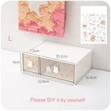 elvesmall Cute Desk Organizer Drawer With Sticker Kawaii Plastic Office Table Organizer Stationery Storage Box Container For Home School