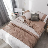 elvesmall  Simple Assorted Colors 100% Cotton Bedding Set Queen Size Japanese-style Splicing Duvet Cover Set with Sheets King Bedding Sets