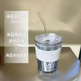 elvesmall  -  350/450ml Coffee Straw Cup With Lid Heat-Resistant Water Bottle Beer Drinkware Coffee Mug With Straw Deer Printed Leather Glass