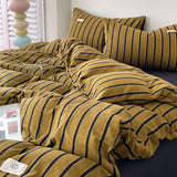 elvesmall Ins Yellow Stripe Bedding Duvet Cover Set with Pillowcase bed sheet Single Full Size Bed Linen Duvet Cover Set Queen/King Double