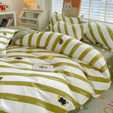 elvesmall Cute Home Comforter Bedding Sets Washed Cotton Duvet Cover Flat Bed Sheet Set Twin Full Queen King Size Bed For Girls Couple