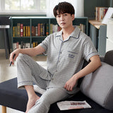elvesmall  High Quality Pyjamas Men Spring Summer Pure Cotton Breathable Pajamas Short Sleeved Cardigan Casual Male Home Cloth Suit Youth