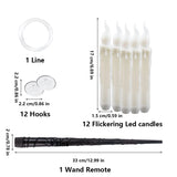 elvesmall 12pcs Flying Flameless LED Taper Candles with Wand Hanging Floating Candles Warm White Light for Halloween Christmas Party Decor