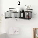 elvesmall Black Wall-Mounted Bathroom Shelf Shower Shampoo Rack Kitchen Condiment Storage Basket Toilet Soap Holder Bathroom Organizer