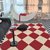 elvesmall  American Vintage Bedroom Bedside Thickened Carpet Fashion Checkerboard Living Room Decoration Carpets Simple Study Cloakroom Rug