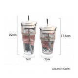 elvesmall -  600/900ml Sport Water Bottle With Straw Handle Cute Plastic Large Cup Drinking Ice Coffee Tea Juice Gym Travel Portable Cups