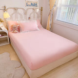 elvesmall  Solid Color Bedding Set with Lace Edge Princess Style Pink Bed Cover Set Queen/King Bed Sheet Sets for Girls Double Bedding Sets