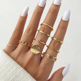 elvesmall Exaggerated Punk Rings Set Snake Heart Chain Butterfly Gold Color Metal Finger Ring for Women Fashion Jewelry Gift