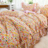 elvesmall  Idyllic Small Floral Fresh Ruffled Quilt Cover Four-Piece Set All Cotton Pure Cotton Bed Sheets Bed Skirt Bedding