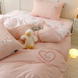 elvesmall Bedding Set Home Textiles Pure Cotton Washed Cotton Embroidered Bed Sheet Quilt Cover Pillowcase Four-Piece Set