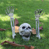 elvesmall Halloween Realistic Skull Skeleton Head Human Hand Arms for Halloween Party Home Garden Lawn Decor Haunted House Horror Props