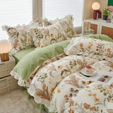 elvesmall Small fresh milk velvet four piece set double faced velvet thickened warm small lace flannel bedding set
