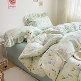 elvesmall Ins Girl Bedding Set Heart Cherry Duvet Set With Double Layer Yann Pink Four PIECE Set Simple Washing Cotton Bed Sheet Bed Sheet