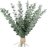 elvesmall  12PCS Artificial Eucalyptus Leaves Cream Green White Plants Leaf Branches Home Garden Wedding Party Decoration Flowers Bouquet