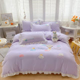 elvesmall Colorful Clouds Bedding Set Princess Style Ruffle Duvet Cover with Zipper Closure Comforter Covers for Girls Women Home Decor