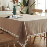 elvesmall Tassels Stitching Cotton Fabric Table Cloth Washable Tablecloth for Christmas Party Dining Banquet Decoration Table Cover