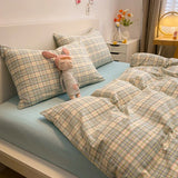 elvesmall Fashion Plaid Bedding Set 100% Cotton Duvet Cover Set Home Textiles Nordic Bed Sheet Queen King Quilt Cover Pillowcase Bed Linen