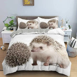 elvesmall Hedgehog Duvet Cover Set 3D Cartoon Hedgehog Flower 2/3PCS Bedding Set Kids Boys Girls Animal Queen Size Polyester Quilt Cover