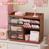elvesmall Cute Stationery Storage Box Organizer Multi-funct Desktop Drawer Oblique Pen Holder Office Organization Dust-proof Storage Rack
