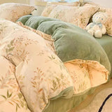 elvesmall  Winter Thickened Warm Flannel Queen Bedding Set Home Textile Cartoon Cute Duvet Cover Sheet Pillowcase 4pcs Luxury Bed Linen Set