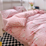 elvesmall Japanese-Style Simple Pure Cotton Small Fresh AB Bedding Quilt Cover Pillowcase Bed Sheet Double Bed Home Textile Four-Piece Set