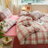 elvesmall Fashion Plaid Bedding Set 100% Cotton Duvet Cover Set Home Textiles Nordic Bed Sheet Queen King Quilt Cover Pillowcase Bed Linen