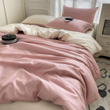 elvesmall Cooling Duvet Cover Single Queen Silky Soft, Solid Color Bedding Set, 4 Pcs Set(1 Comforter Cover + 1 Flat Sheet + 2 Pillowcase)