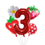 elvesmall 5Pcs Berry First Birthday Party Balloons Set 32 Inch Red Number Balloon for Sweet One Strawberry Birthday Party Decorations