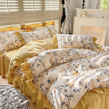 elvesmall  New Fresh Floral Pattern Cotton Girl Heart Duvet Cover Suit Soft Luxury Bedding Set Fashion Dormitory Quilt Cover Pillowcase Kit